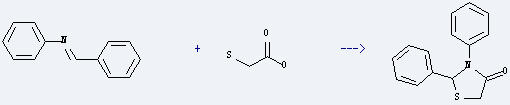 4-Thiazolidinone,2,3-diphenyl- is prepared by reaction of N-benzylidene-aniline with mercaptoacetic acid.